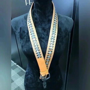 Genuine Leather Studded brushed silvertone, color -Cognac, size M -36